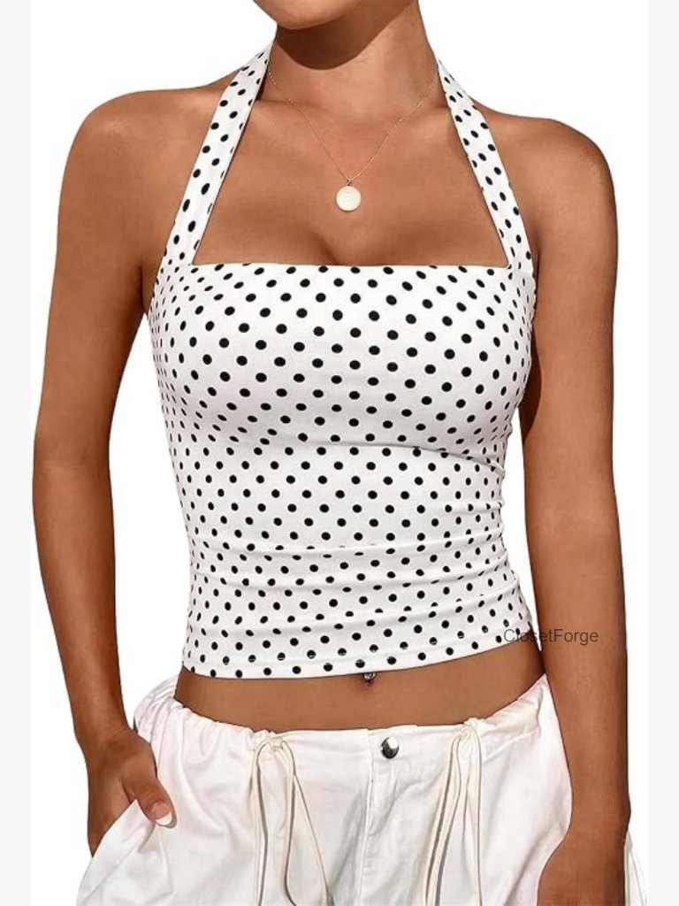 Polka Dot Halter Crop Tank Top Sleeveless Corset Y2k Summer